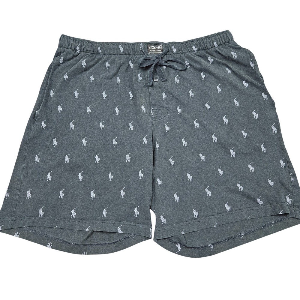 Polo Ralph Lauren Pajama Shorts Mens Large Gray All Over Pony Logo Sleep Lounge‎